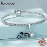 925 Silver Sterling Motorcycle Charm Bead Pendant