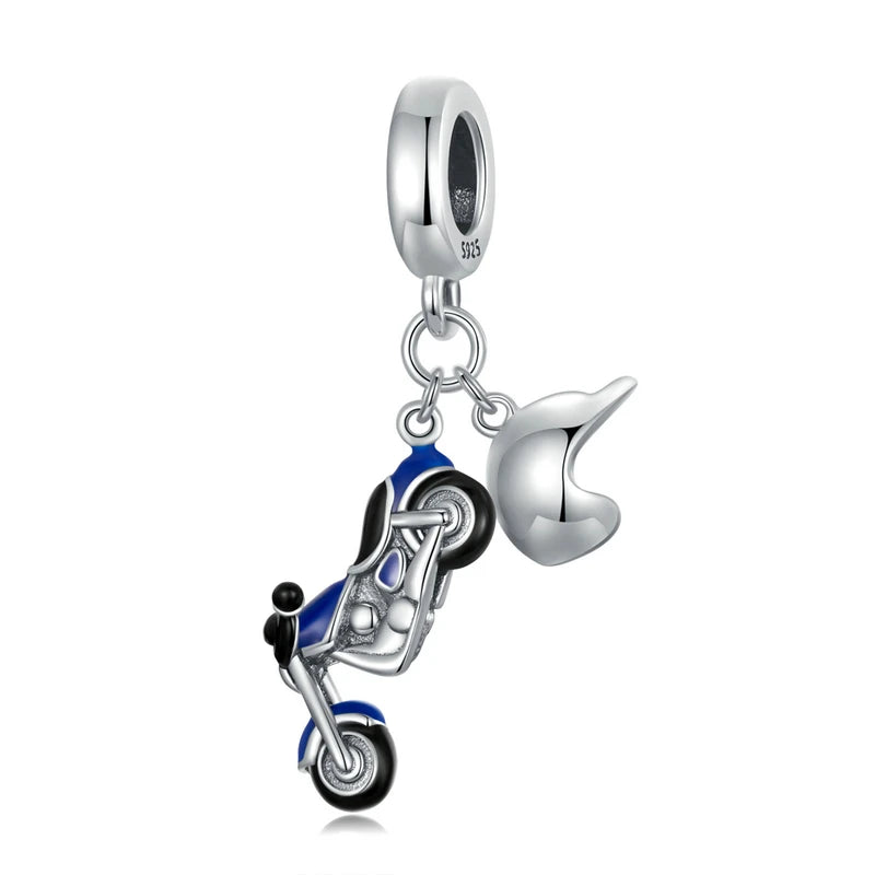 925 Silver Sterling Motorcycle Charm Bead Pendant