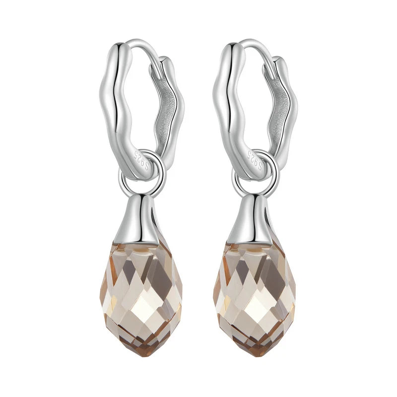 925 Sterling Drip Ear Buckle Brown Gemstone Earring