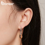 925 Sterling Drip Ear Buckle Brown Gemstone Earring