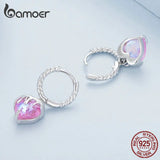 925 Sterling Pink Silver Heart Ear Buckle for Women