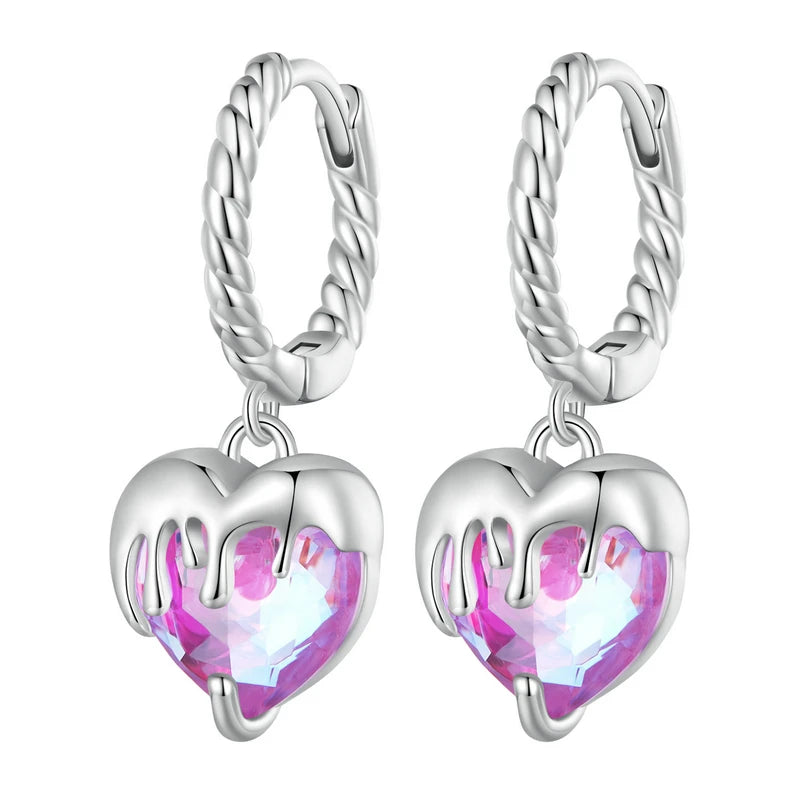 925 Sterling Pink Silver Heart Ear Buckle for Women