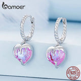 925 Sterling Pink Silver Heart Ear Buckle for Women