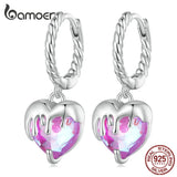 925 Sterling Pink Silver Heart Ear Buckle for Women
