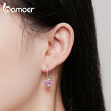 925 Sterling Pink Silver Heart Ear Buckle for Women