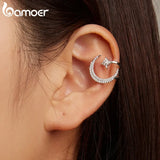 925 Silver Star & Moon Ear Cuff CZ Ear Clip BSE701