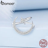 925 Silver Star & Moon Ear Cuff CZ Ear Clip BSE701