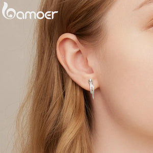 Bamoer 925 Silver Snake Earrings Zircon Statement Jewelry