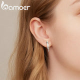 Bamoer 925 Silver Snake Earrings Zircon Statement Jewelry