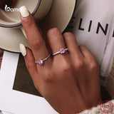 Sterling Silver Angel Wing Ring Pink Heart Zircon Eternity Band