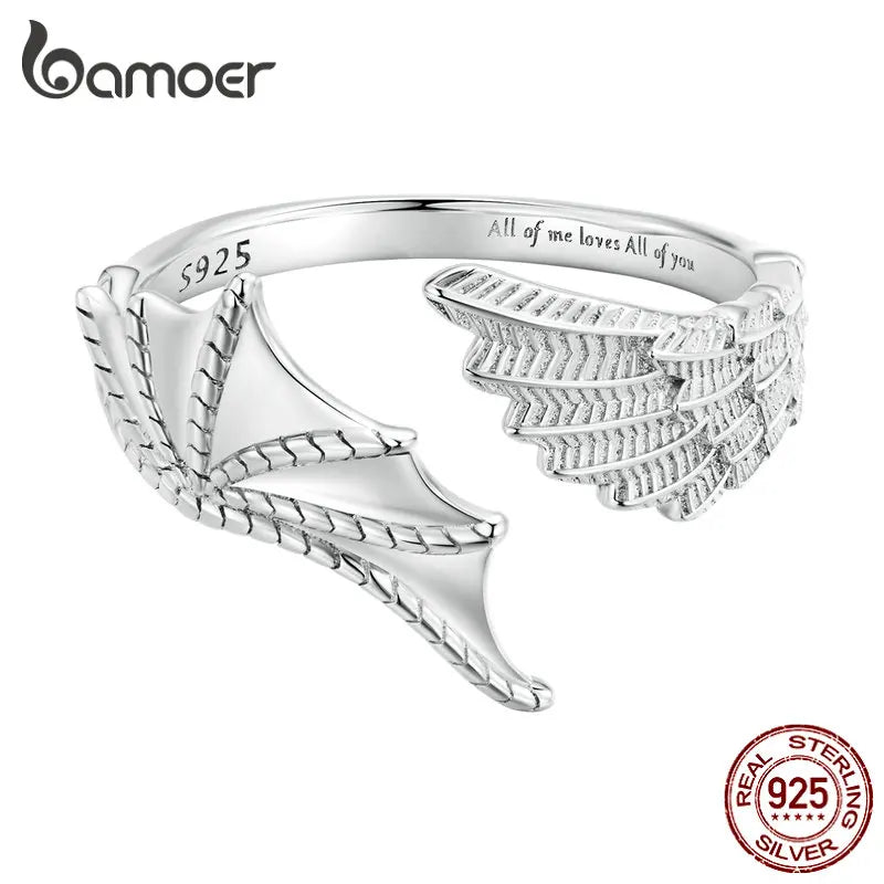 925 Silver Angel & Demon Wing Opening Ring Lover Adjustable Ring Women Couple