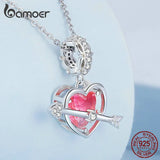 925 Silver Arrow & Heart Bead Pink Zircon Pendant for Women BSC680