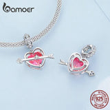 925 Silver Arrow & Heart Bead Pink Zircon Pendant for Women BSC680