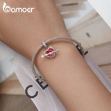 925 Silver Arrow & Heart Bead Pink Zircon Pendant for Women BSC680