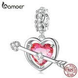 925 Silver Arrow & Heart Bead Pink Zircon Pendant for Women BSC680
