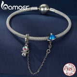 925 Silver Astronaut Safety Chain for Women Bracelet Bangle DIY Jewelry