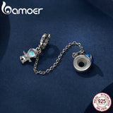 925 Silver Astronaut Safety Chain for Women Bracelet Bangle DIY Jewelry