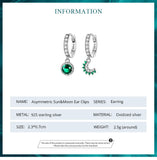 925 Silver Sun & Moon Drop Earrings Green Zircon Hoops BSE705