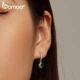 925 Silver Sun & Moon Drop Earrings Green Zircon Hoops BSE705