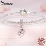 925 Silver Baby Footprint Heart Pendant for Bracelet Necklace