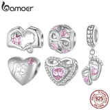 925 Silver Baby Footprint Heart Pendant for Bracelet Necklace
