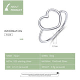 925 Silver Big Heart Shaped Ring Oxidized Hollow Love Finger Gift Jewelry