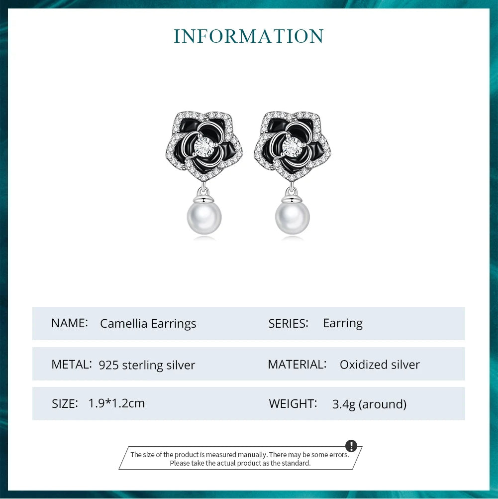 925 Silver Camellia Stud Earrings Vintage Pearl Earrings for Women