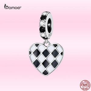 925 Silver Panda Grid Love Charm Bead for Bracelet Necklace