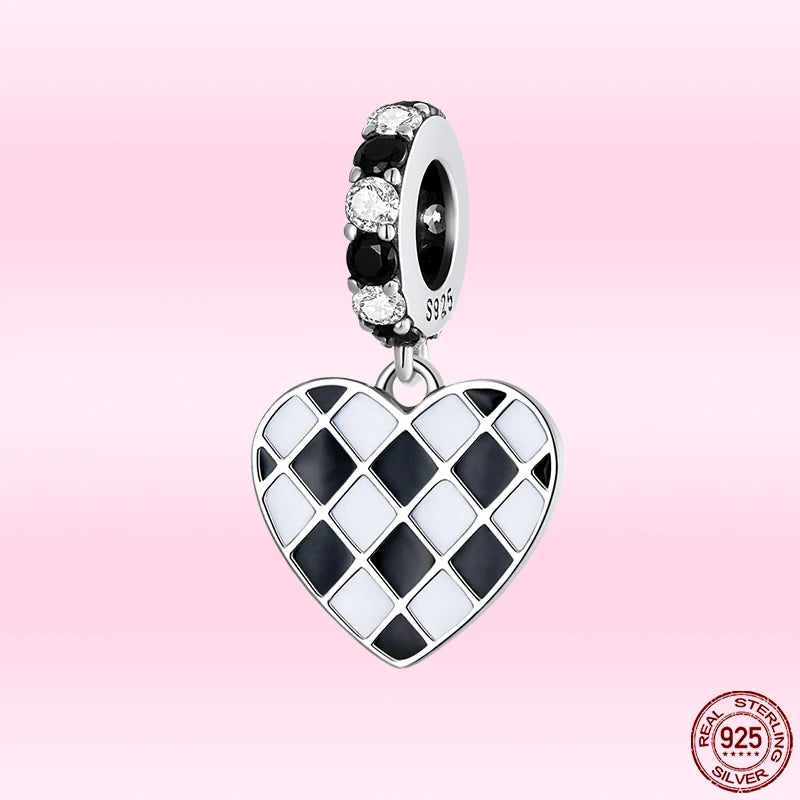 925 Silver Panda Grid Love Charm Bead for Bracelet Necklace