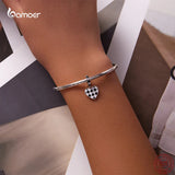 925 Silver Panda Grid Love Charm Bead for Bracelet Necklace