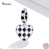 925 Silver Panda Grid Love Charm Bead for Bracelet Necklace