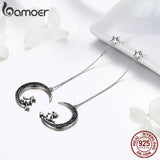 925 Silver Zircon Crescent Moon Earrings for Women