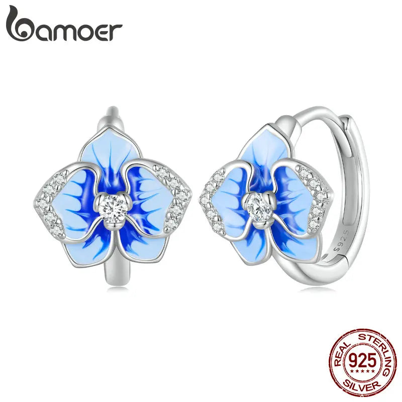 925 Silver Butterfly Orchid Ear Clips