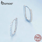 925 Silver Opal Geometric Ear Hoop Earrings CZ Setting BSE744