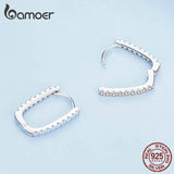 925 Silver Opal Geometric Ear Hoop Earrings CZ Setting BSE744
