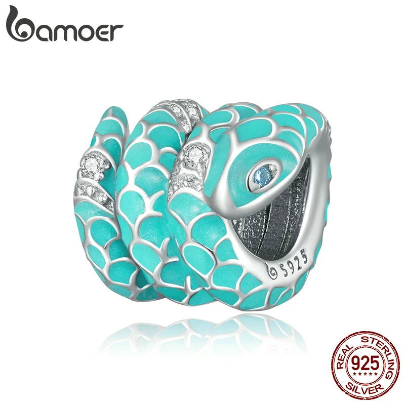 925 Silver Snake Charms for Bracelet Platinum Beads Jewelry