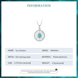 925 Silver Turquoise Sun Pendant Necklace CZ Setting Women Birthday Gift
