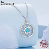 925 Silver Turquoise Sun Pendant Necklace CZ Setting Women Birthday Gift