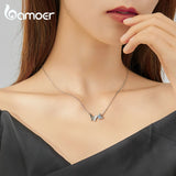 Bamoer 925 Silver Zircon Butterfly Necklace Women Birthday Gift