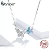 Bamoer 925 Silver Zircon Butterfly Necklace Women Birthday Gift