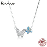 Bamoer 925 Silver Zircon Butterfly Necklace Women Birthday Gift
