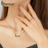 Bamoer 925 Silver Zircon Butterfly Necklace Women Birthday Gift