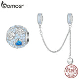 925 Silver Zircon Love Beads Heart Tassel Safety Chain Bracelet DIY