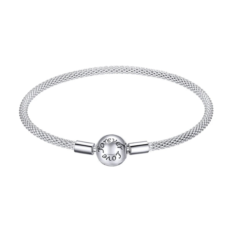 925 Silver Zircon Love Beads Heart Tassel Safety Chain Bracelet DIY