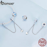 925 Silver Zircon Love Beads Heart Tassel Safety Chain Bracelet DIY