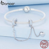 925 Silver Zircon Love Beads Heart Tassel Safety Chain Bracelet DIY