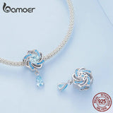 925 Silver Zircon Rose Bead Pendant Charms for Bracelets DIY Jewelry