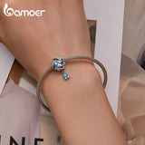 925 Silver Zircon Rose Bead Pendant Charms for Bracelets DIY Jewelry
