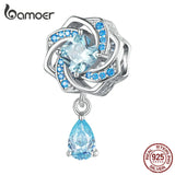 925 Silver Zircon Rose Bead Pendant Charms for Bracelets DIY Jewelry