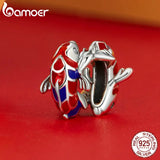 925 Silver Red Enamel Carp Septal Bead Lucky Fish Clip Beads